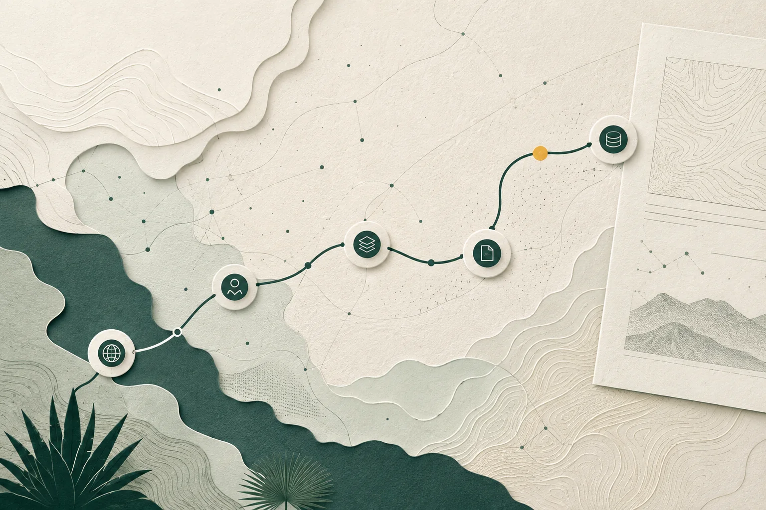 Mapa editorial de una ruta de acceso hacia aplicaciones, archivos y respaldos